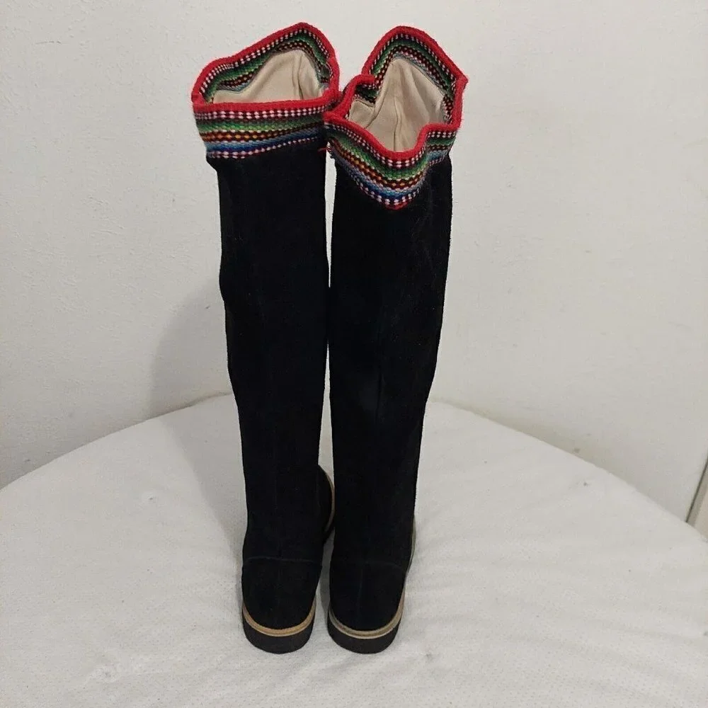 Inca Boot Company Electra Zora Over-The-Knee  Suede Embroidered Boots Black Sz 9